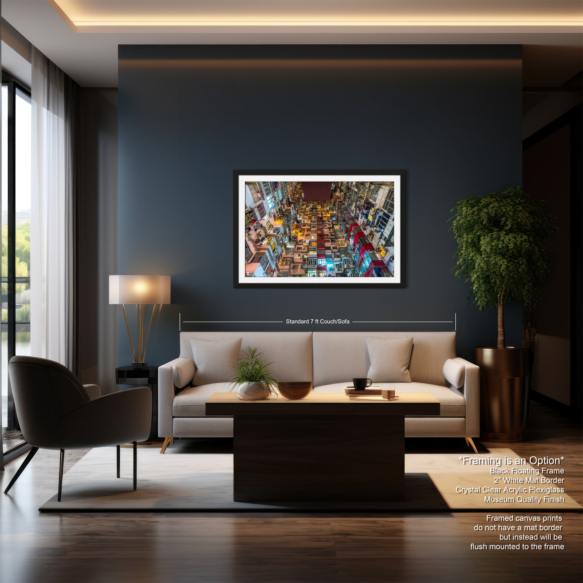 a living room with a couch a chair and a painting on the wall