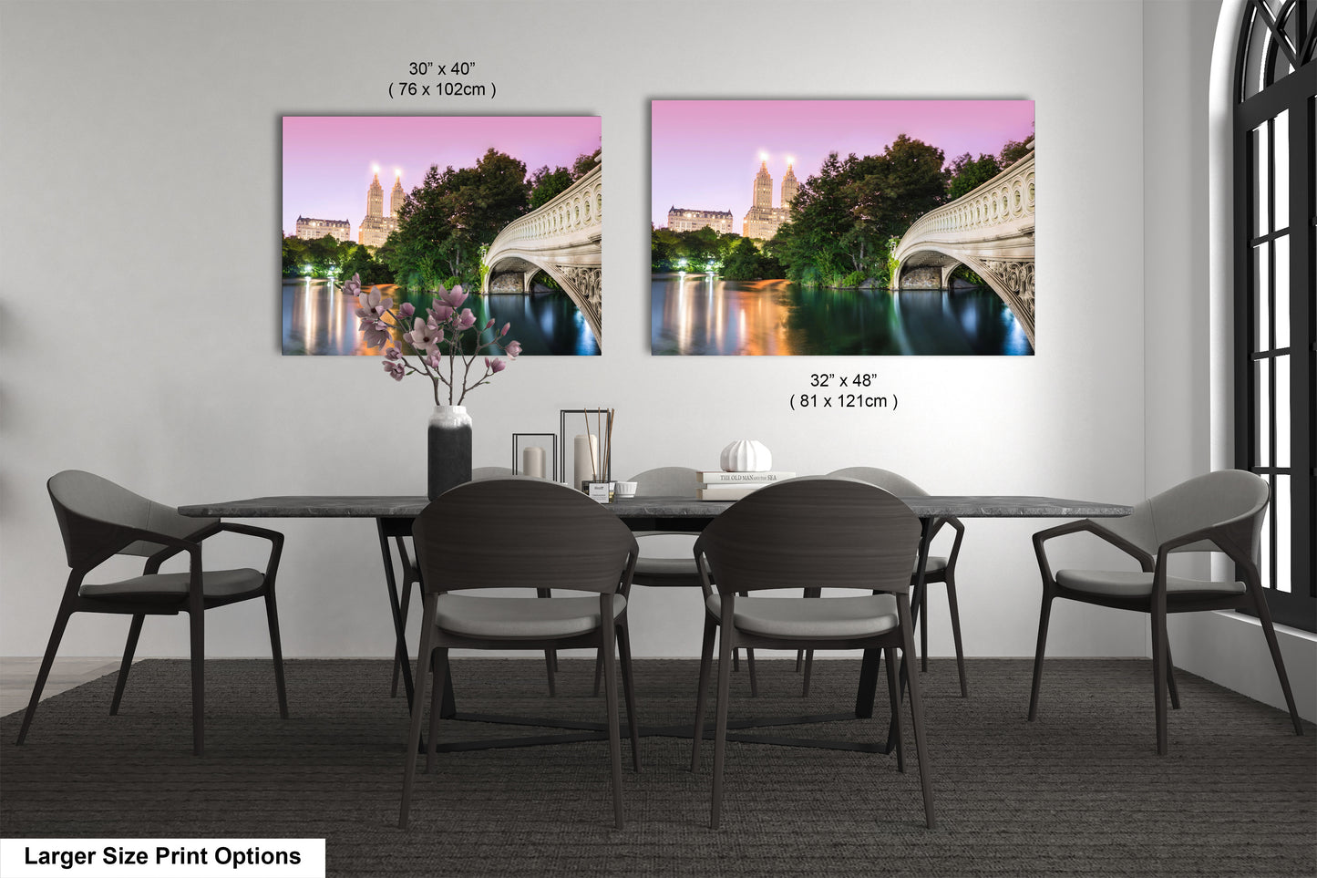 a dining room with a table and chairs