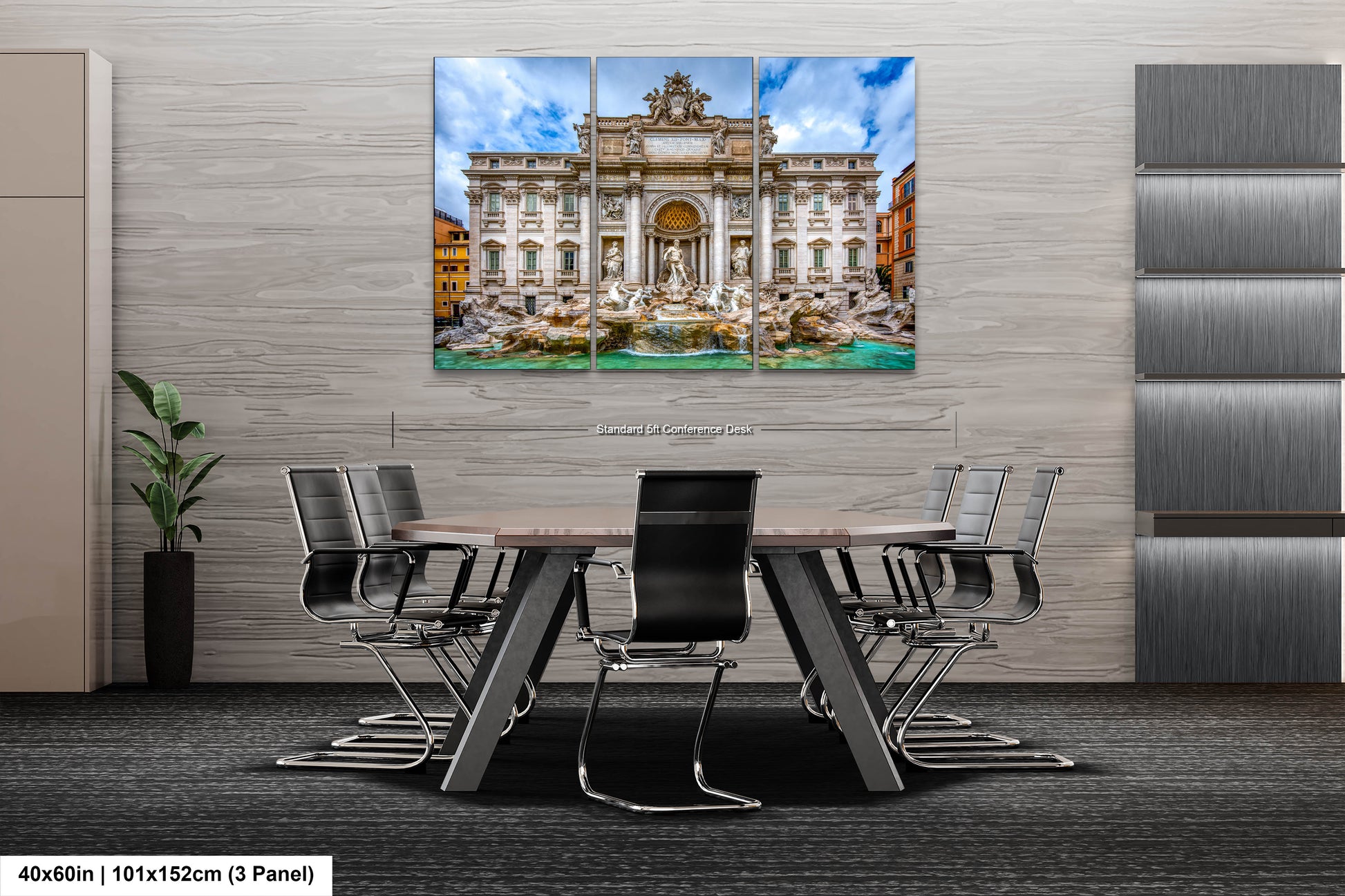 a dining room table with chairs and a painting on the wall
