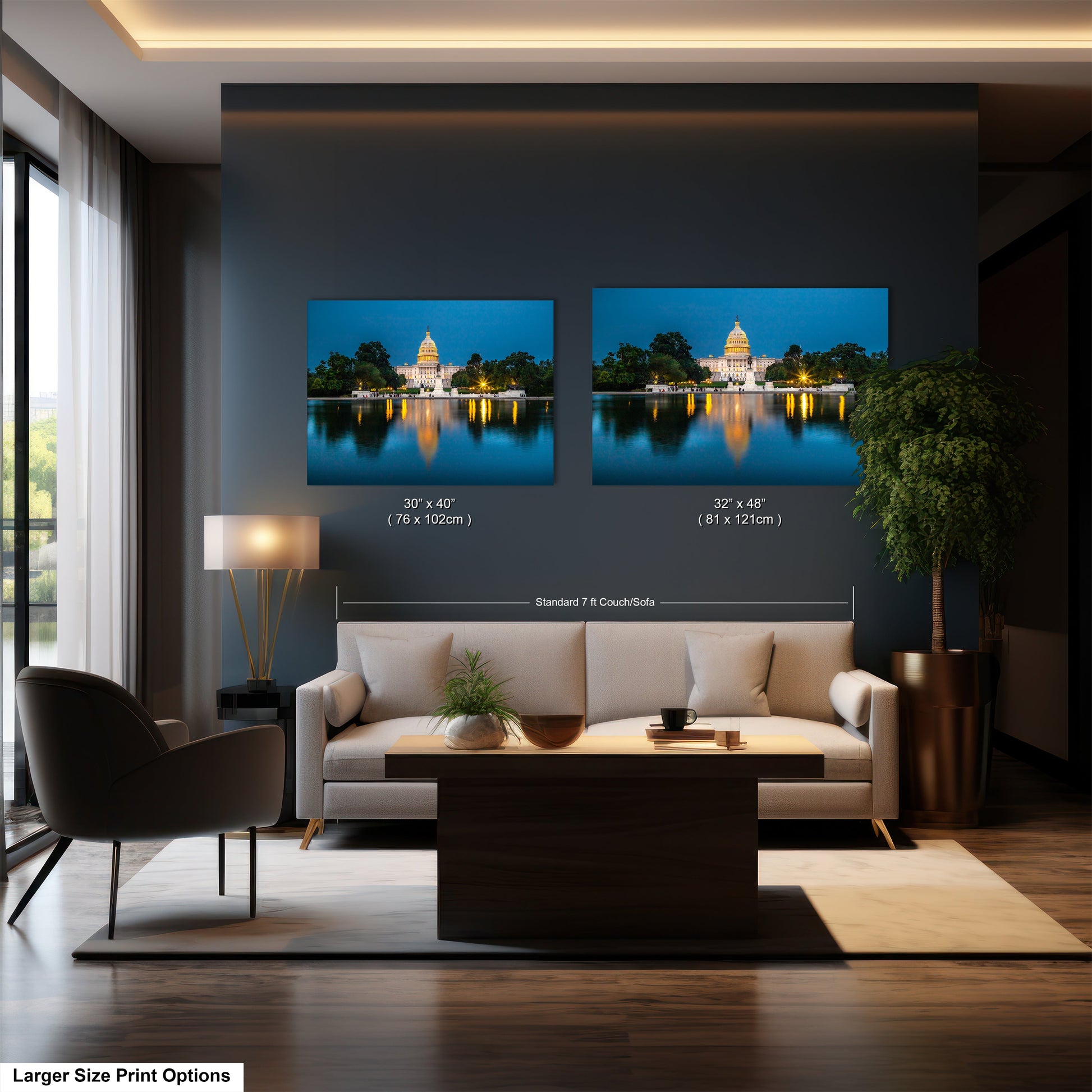 a living room filled with furniture and a painting on the wall