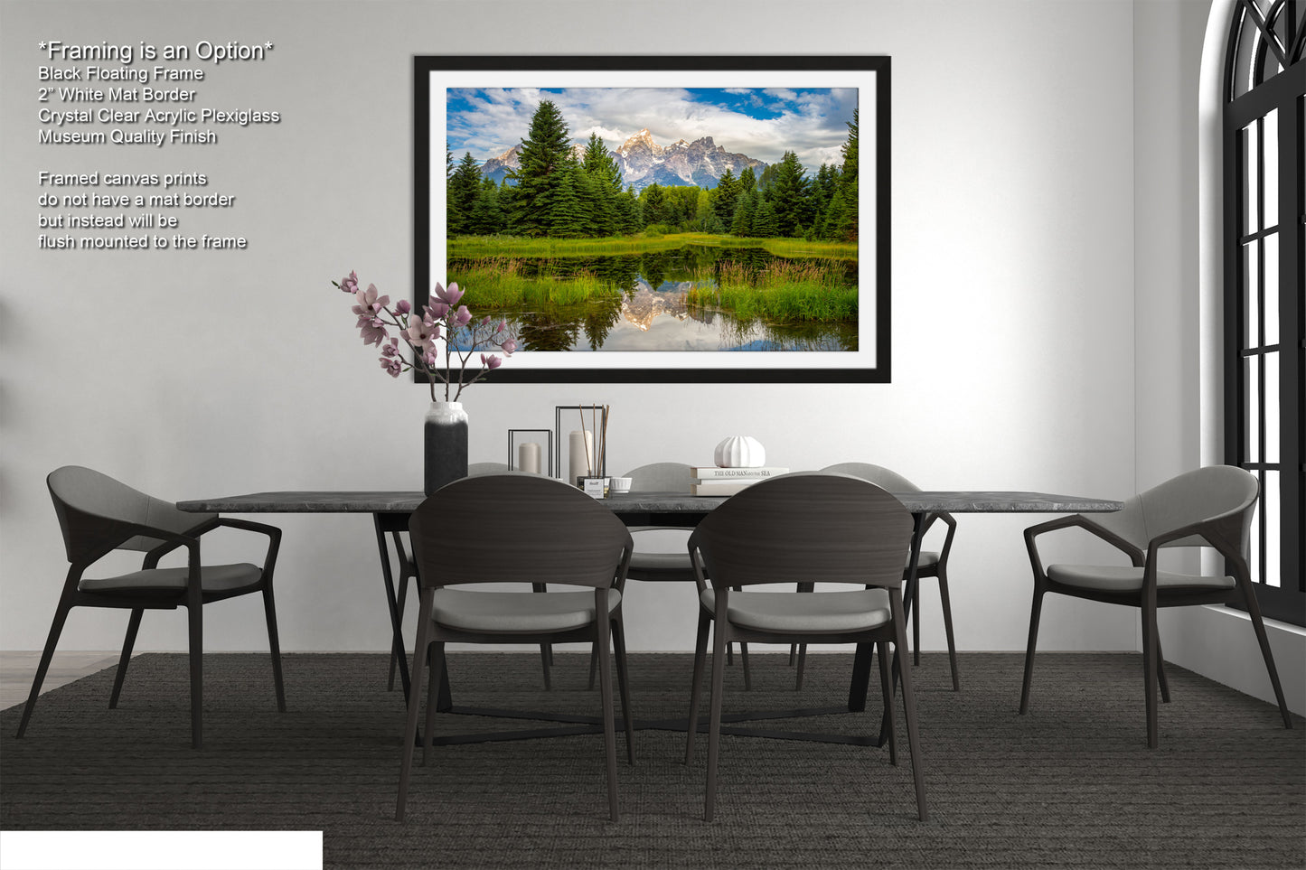 a picture of a dining room with a table and chairs