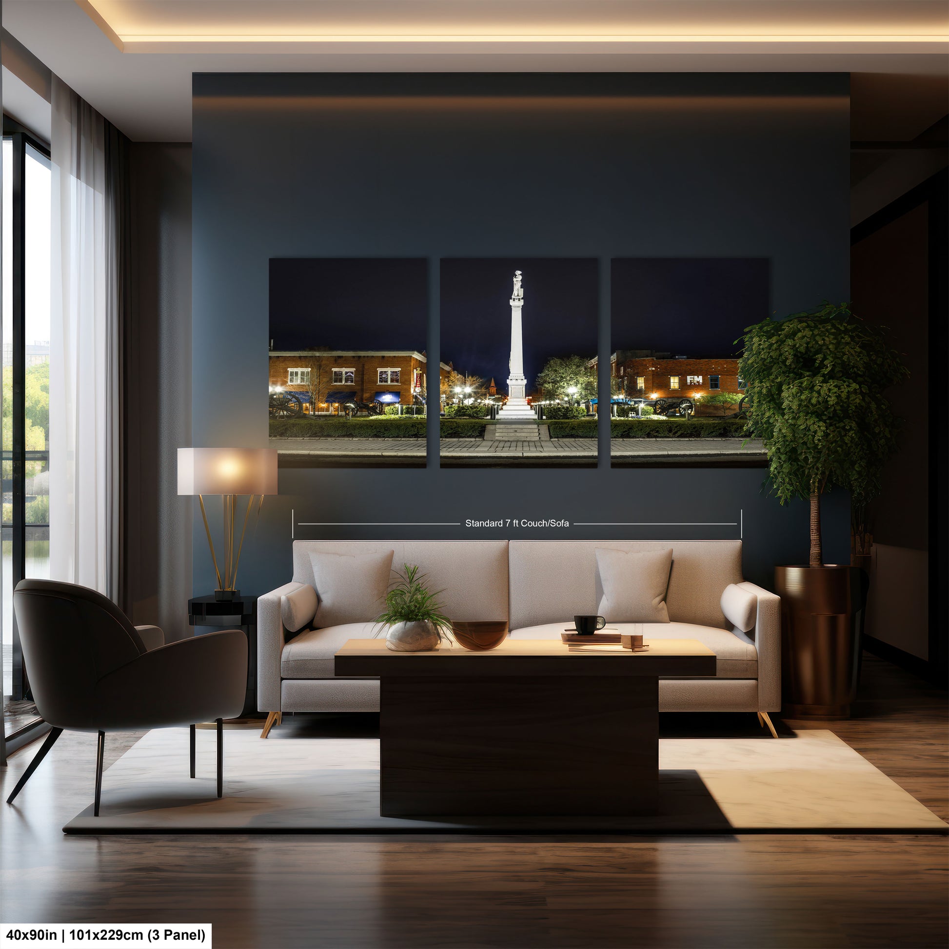 a living room filled with furniture and a large window