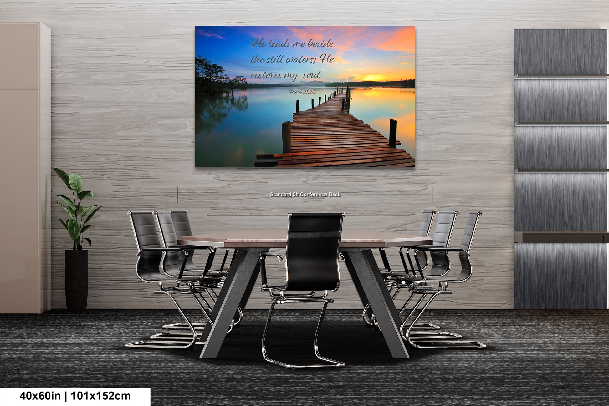 a dining room table with chairs and a painting on the wall