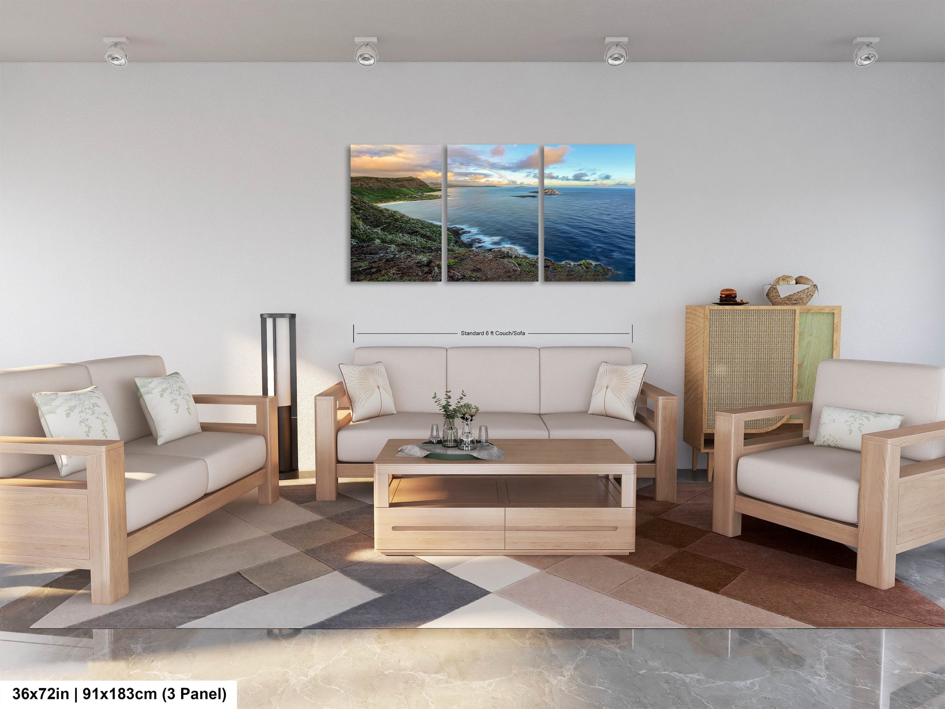 a living room filled with furniture and a painting on the wall