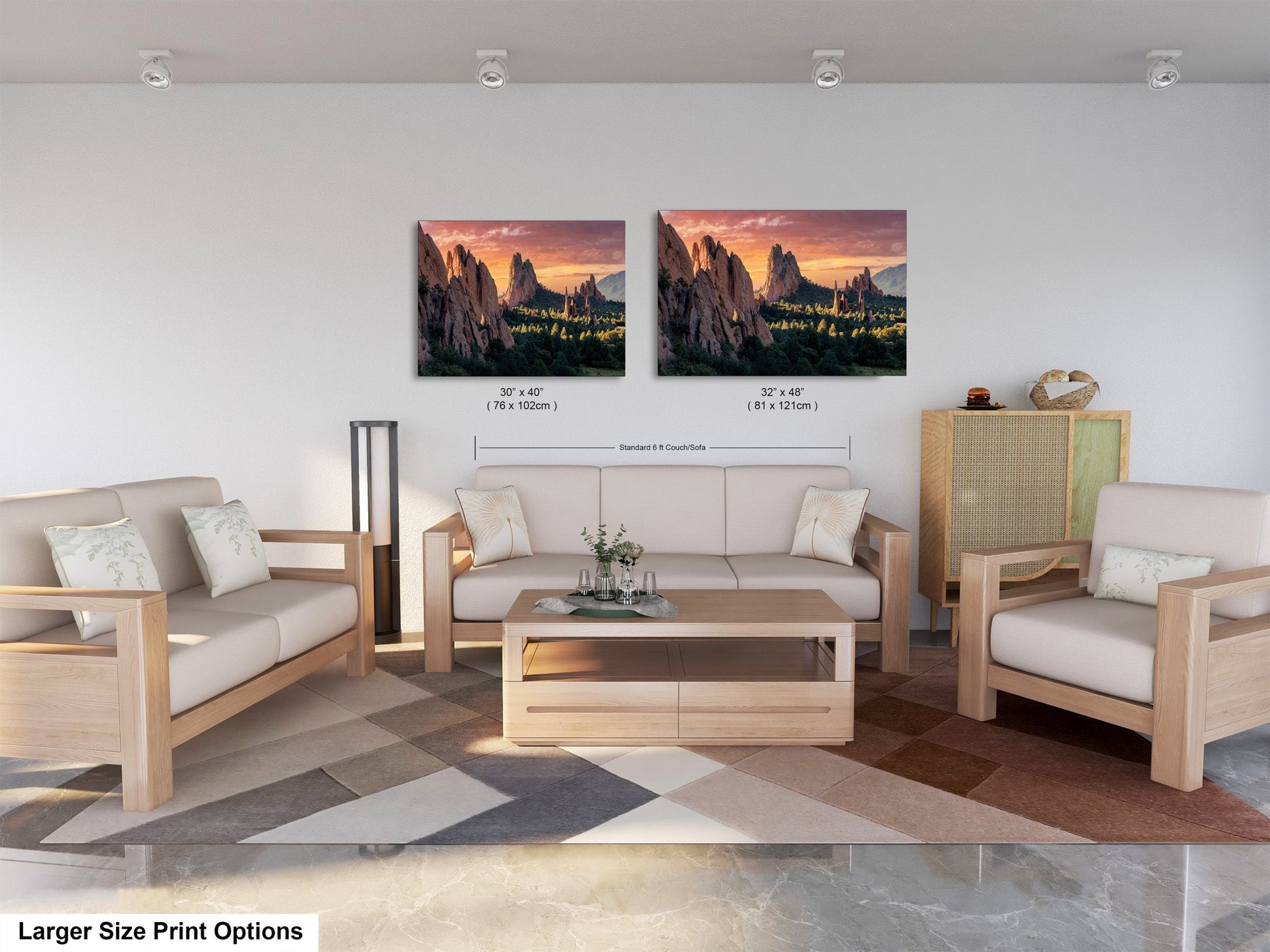 a living room filled with furniture and a painting on the wall