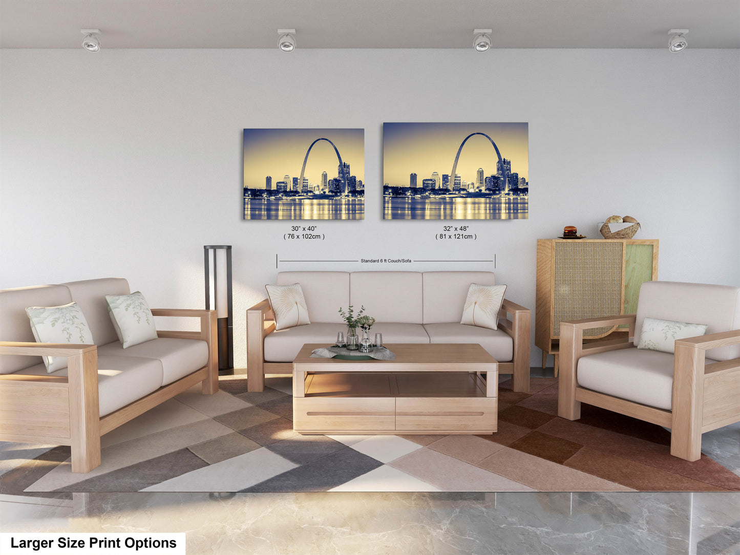 a living room filled with furniture and a painting on the wall
