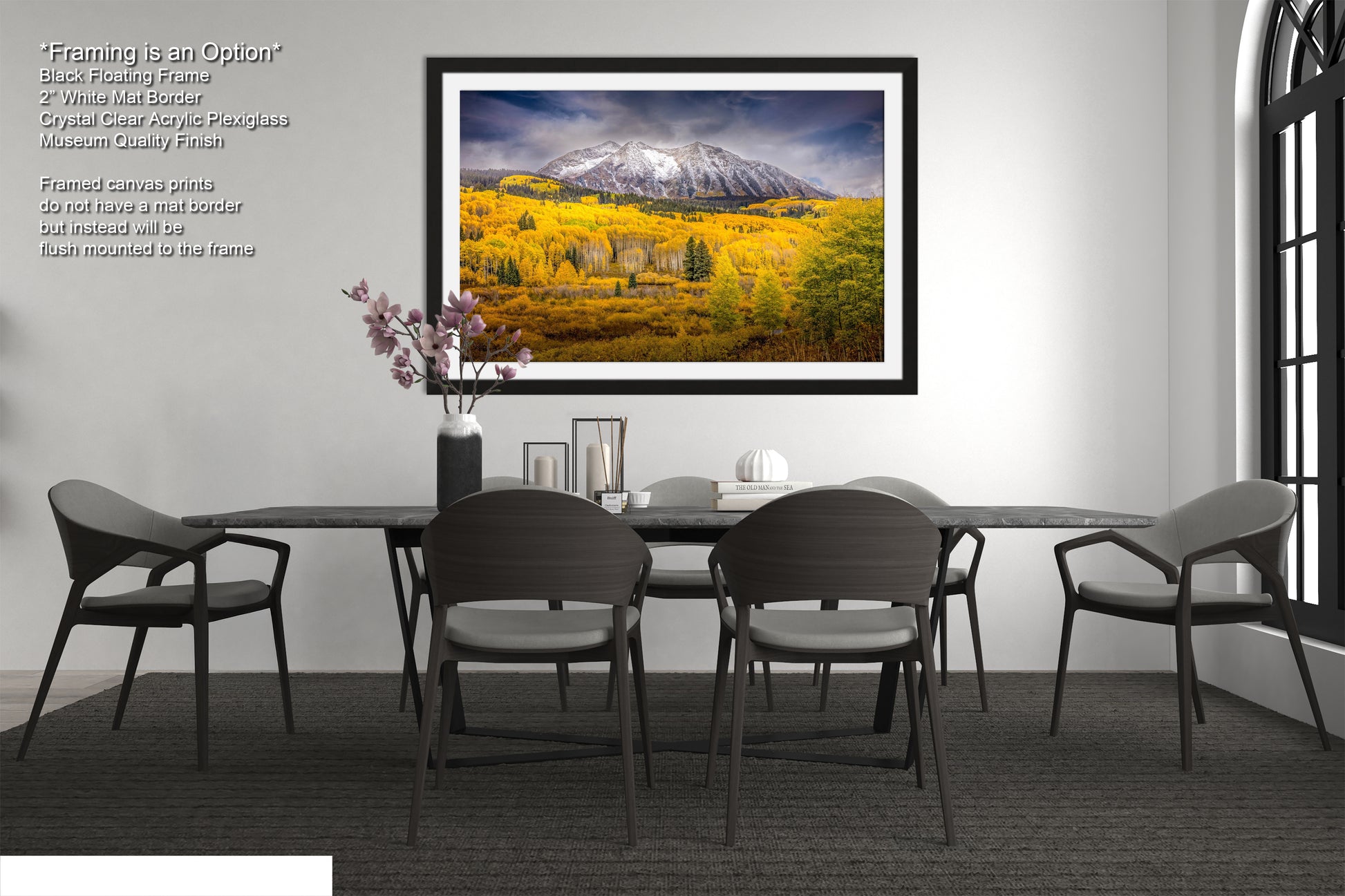 a dining room with a table and chairs
