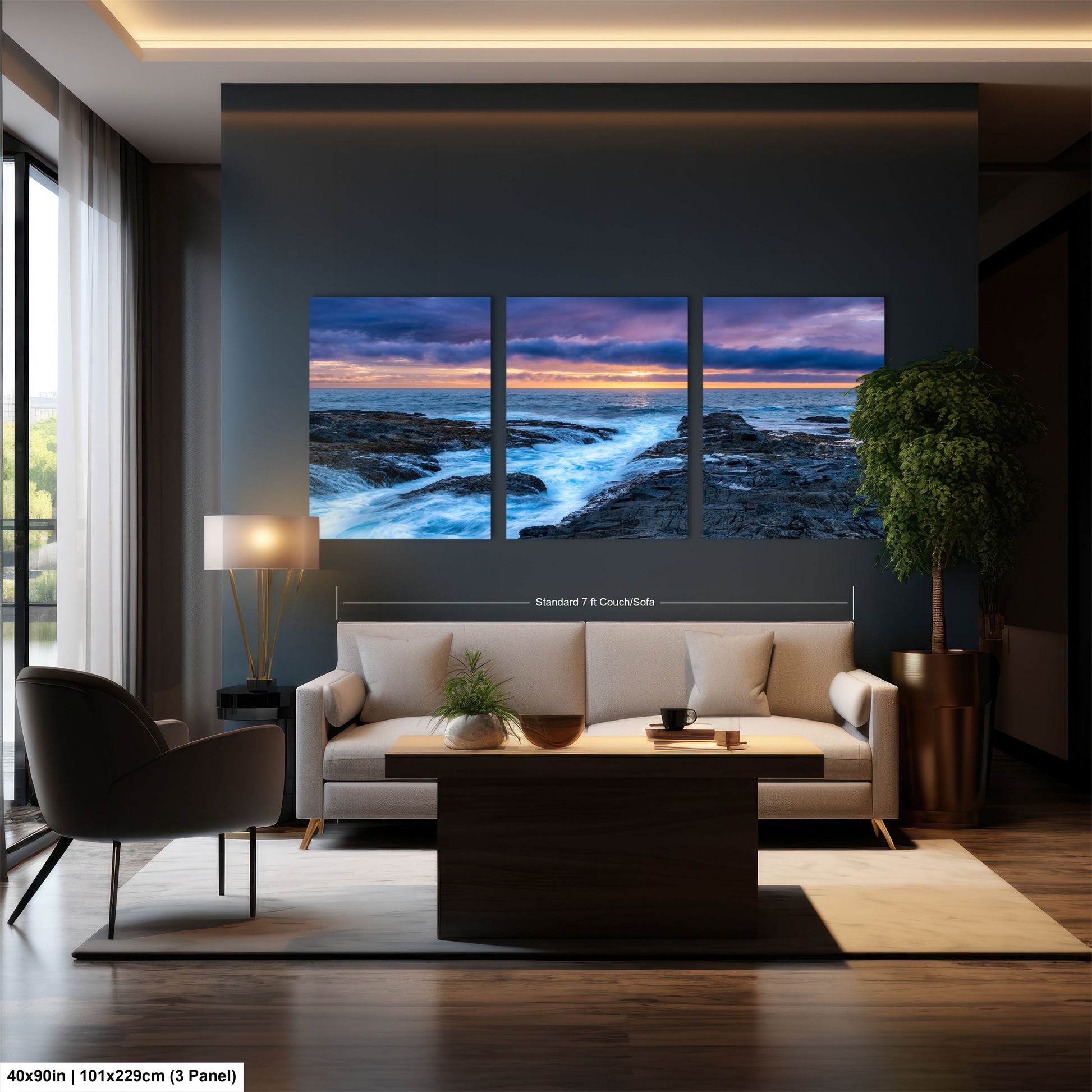 a living room filled with furniture and a painting on the wall
