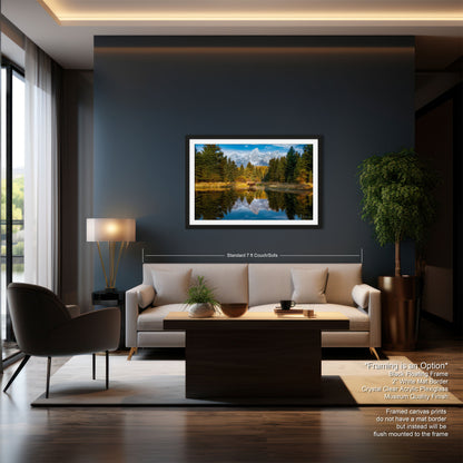 a living room with a couch a table and a painting on the wall
