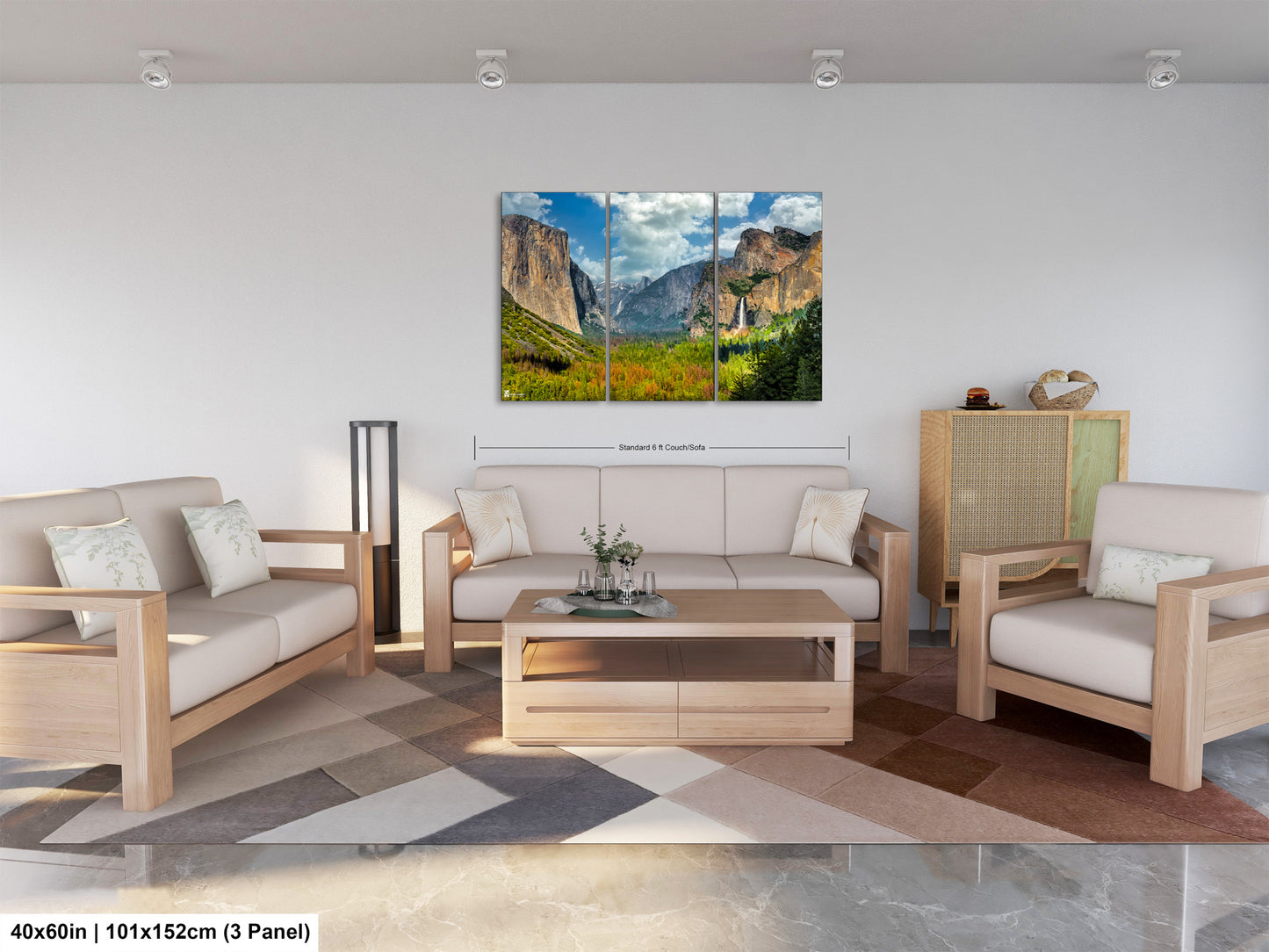 a living room filled with furniture and a painting on the wall