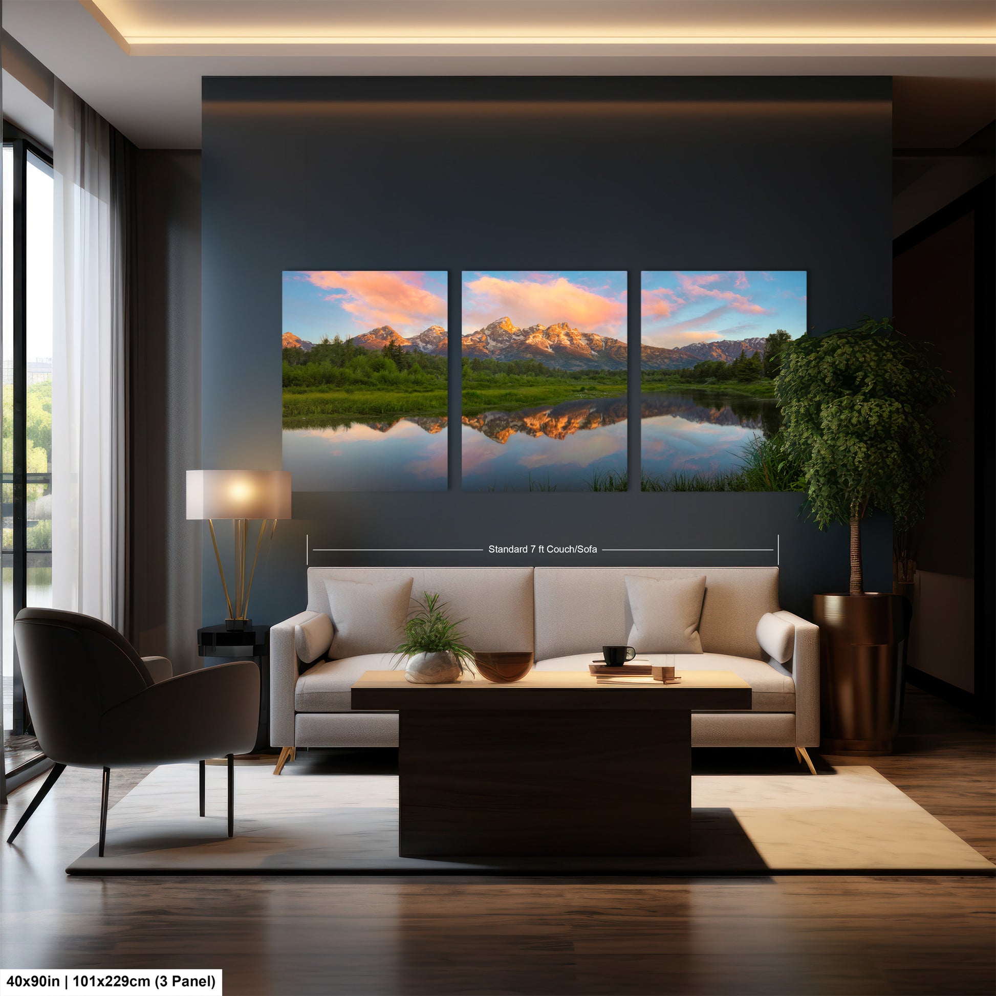a living room filled with furniture and a painting on the wall