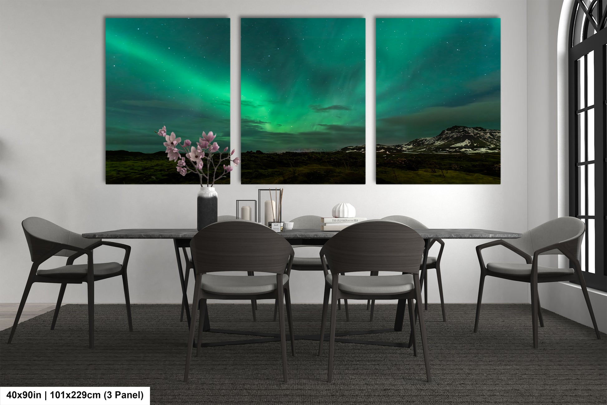 a dining room with a table and chairs