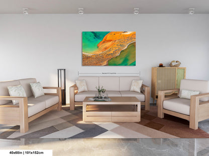 a living room filled with furniture and a painting on the wall