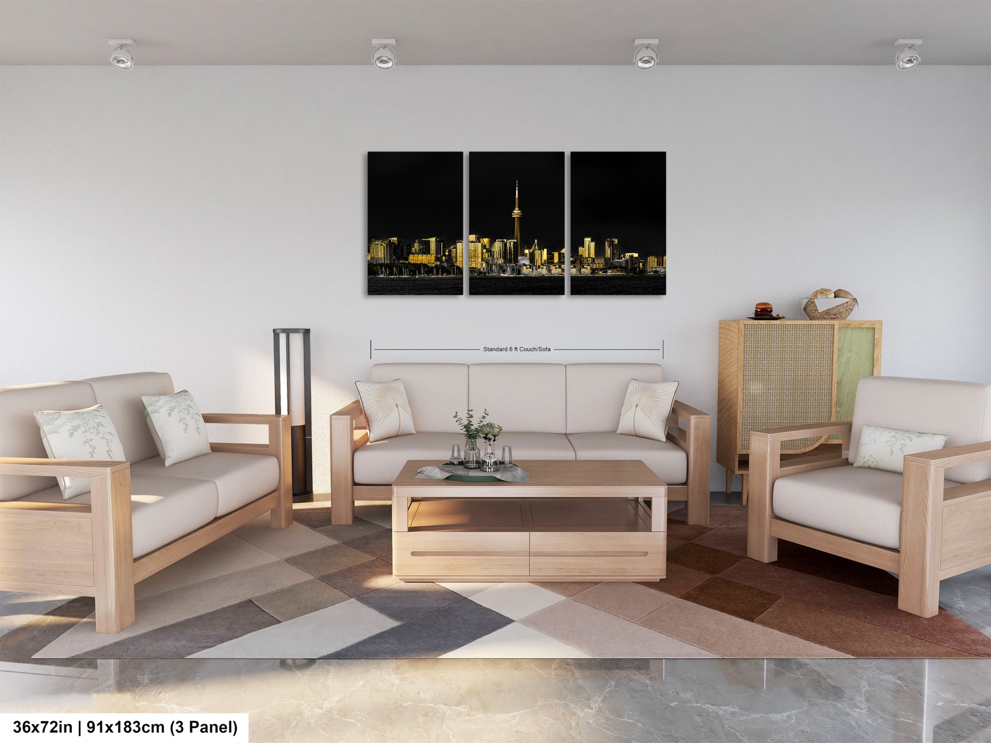 a living room filled with furniture and a painting on the wall