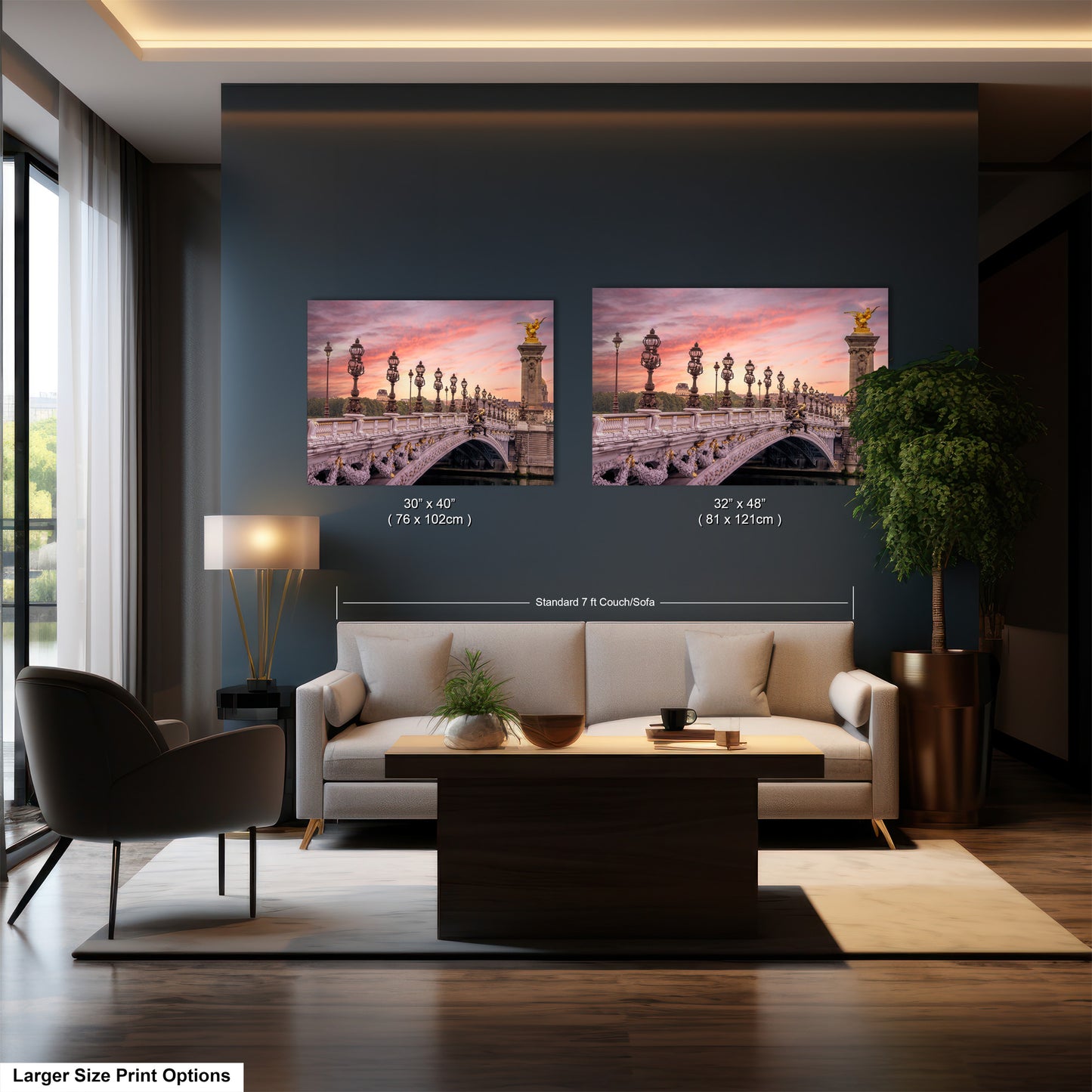 a living room filled with furniture and a painting on the wall