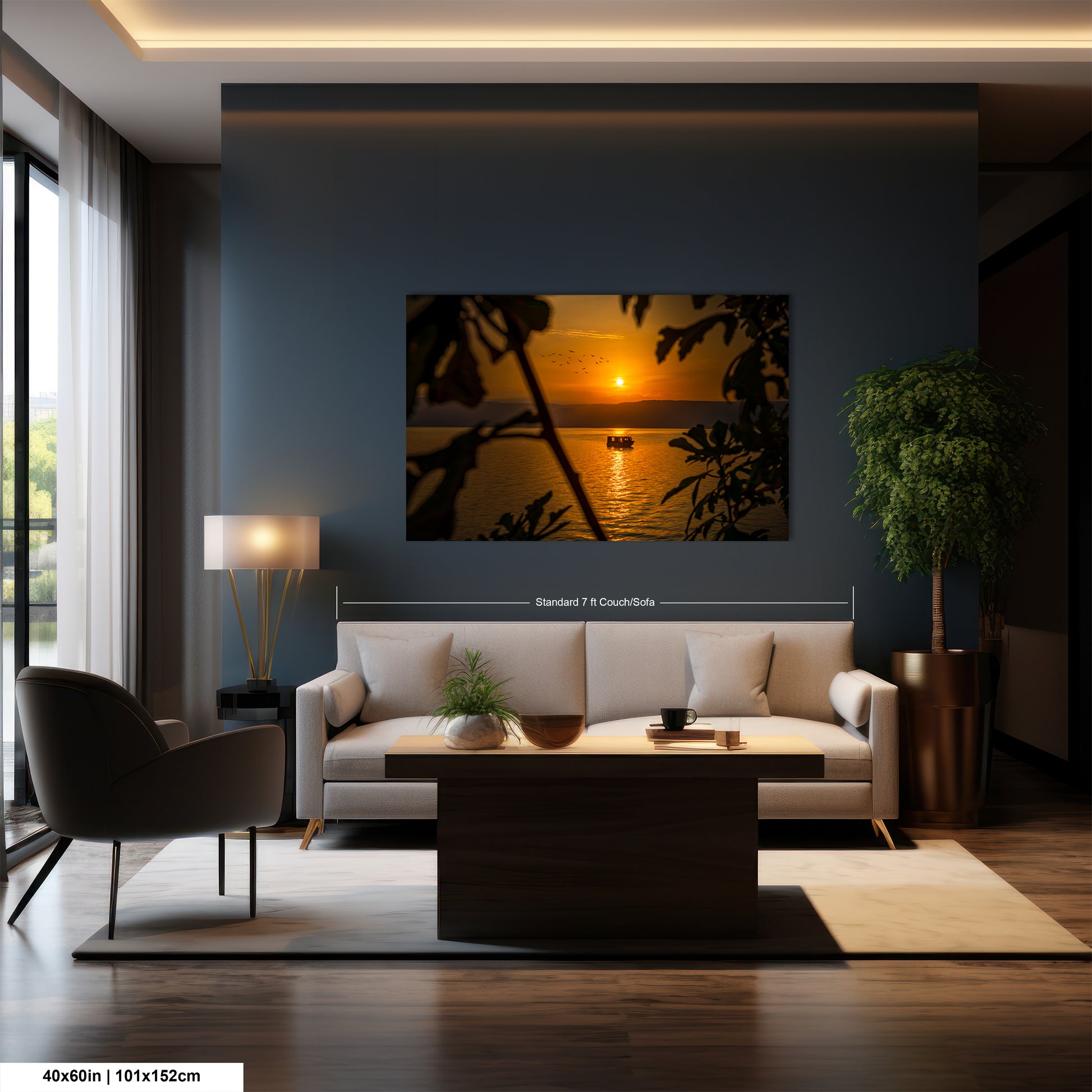 a living room filled with furniture and a painting on the wall