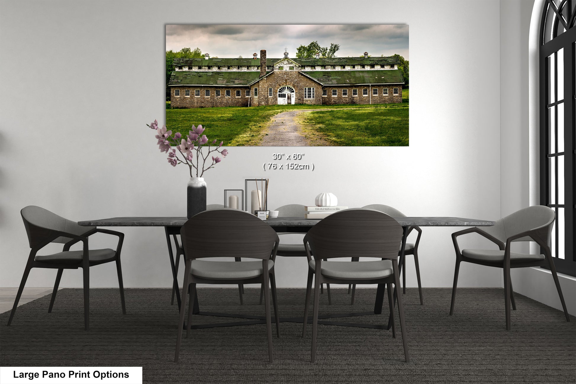 a dining room with a table and chairs