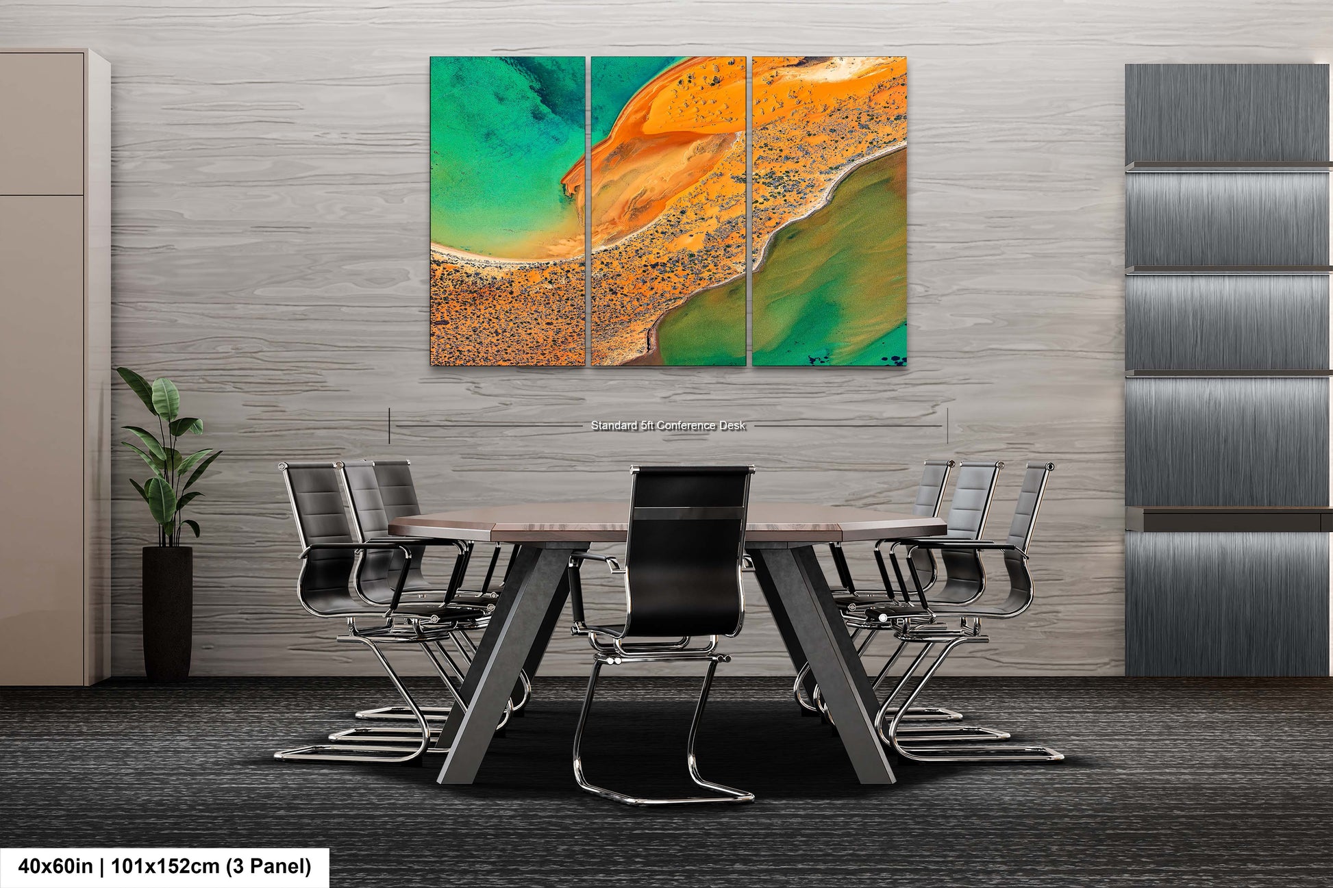 a dining room table with chairs and a painting on the wall