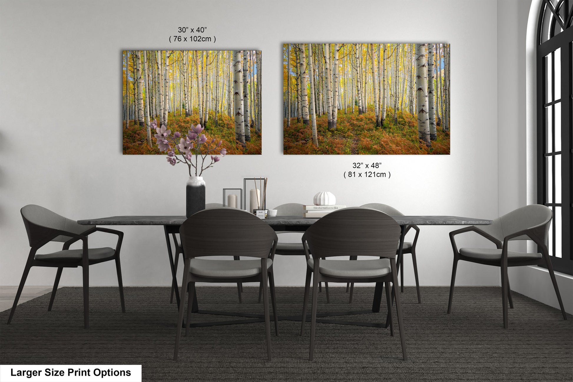 a dining room with a table and chairs