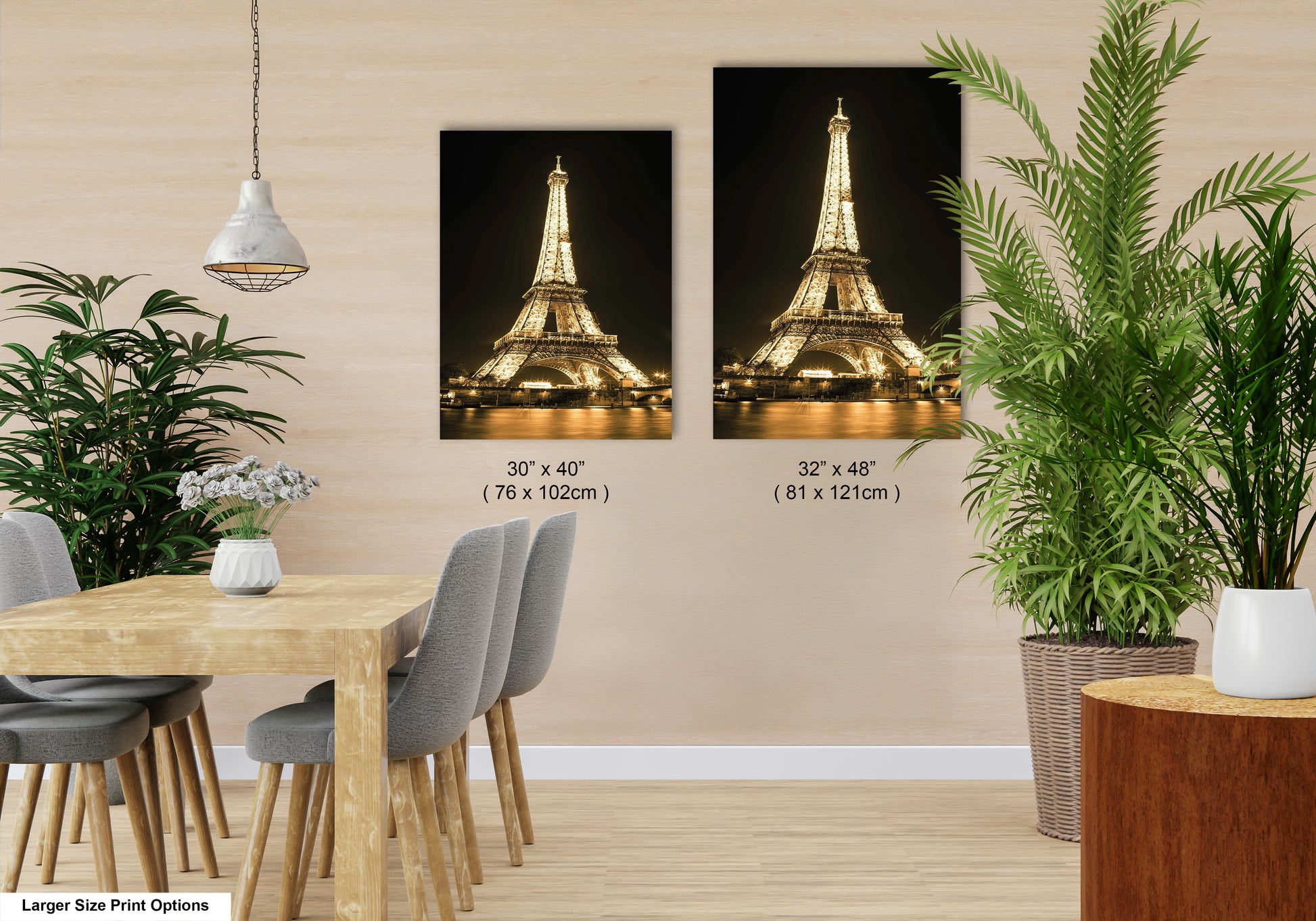 two pictures of the eiffel tower lit up at night