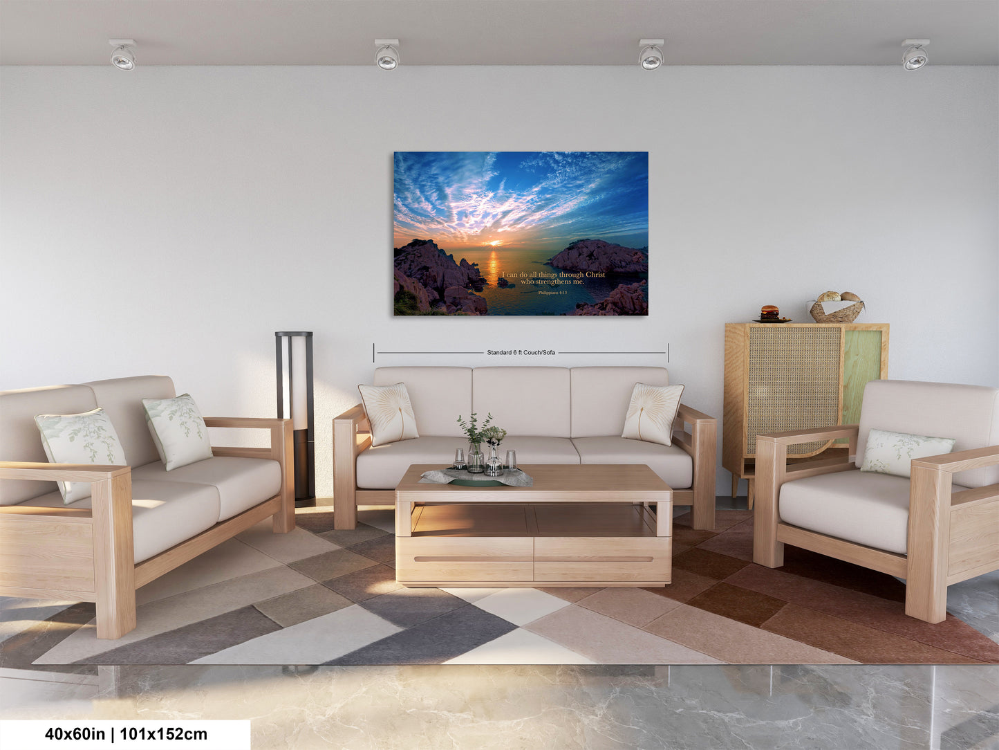 a living room filled with furniture and a painting on the wall