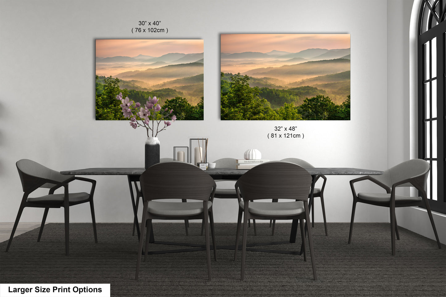 a dining room with a table and chairs