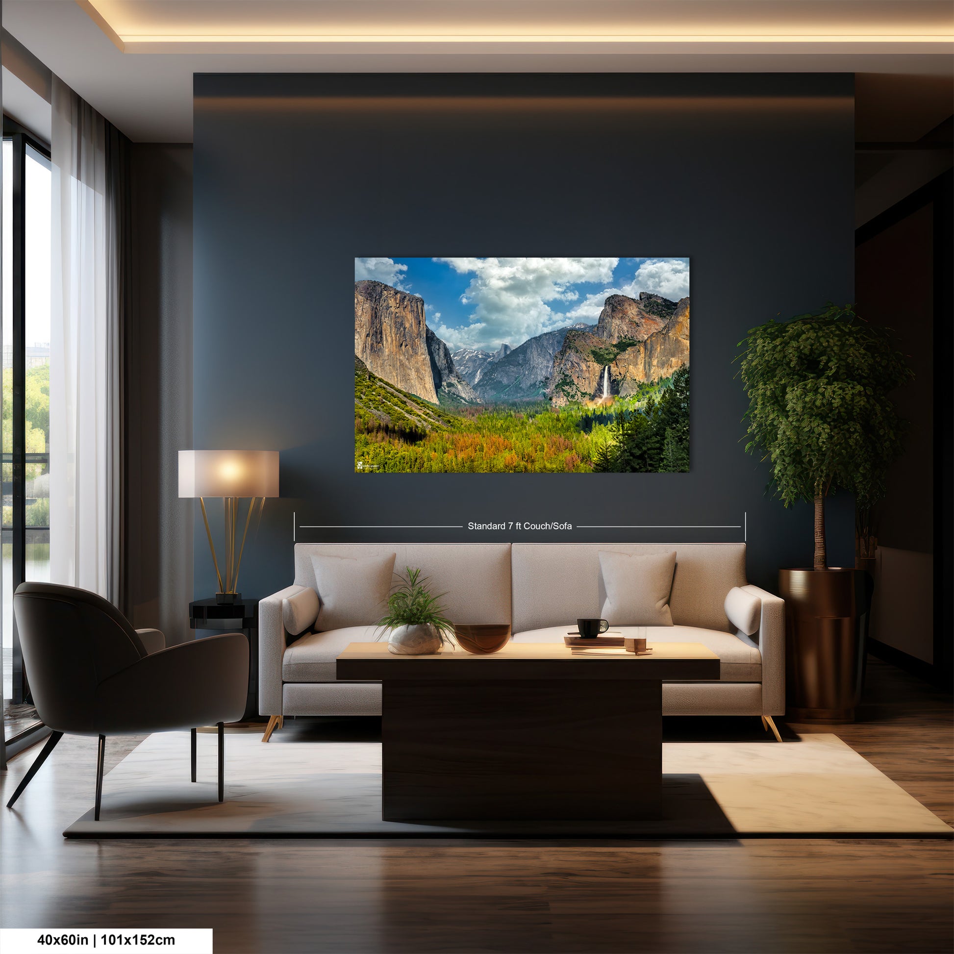 a living room filled with furniture and a painting on the wall