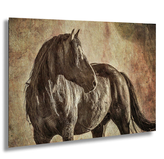 a painting of two horses standing next to each other