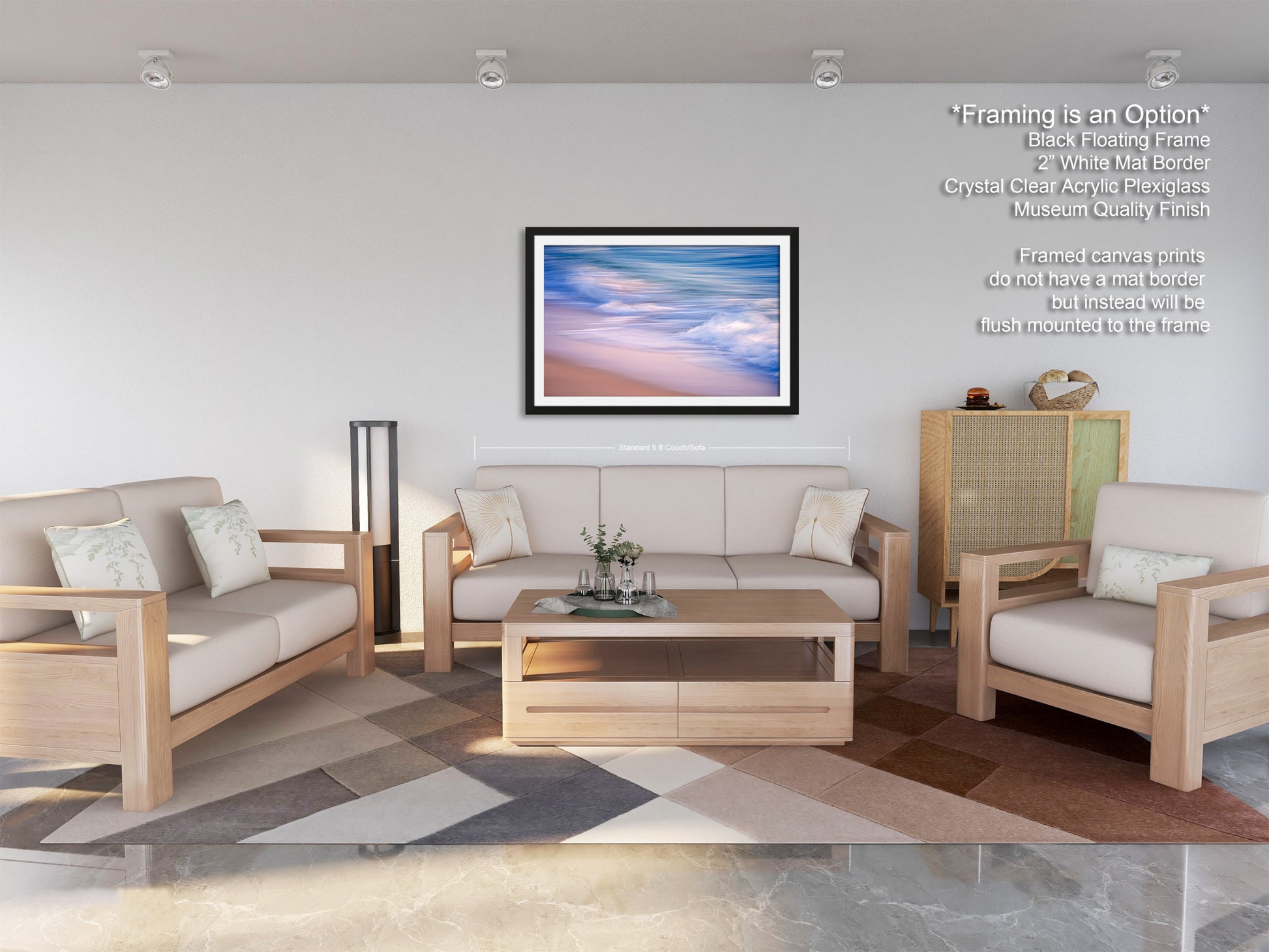 a living room filled with furniture and a painting on the wall