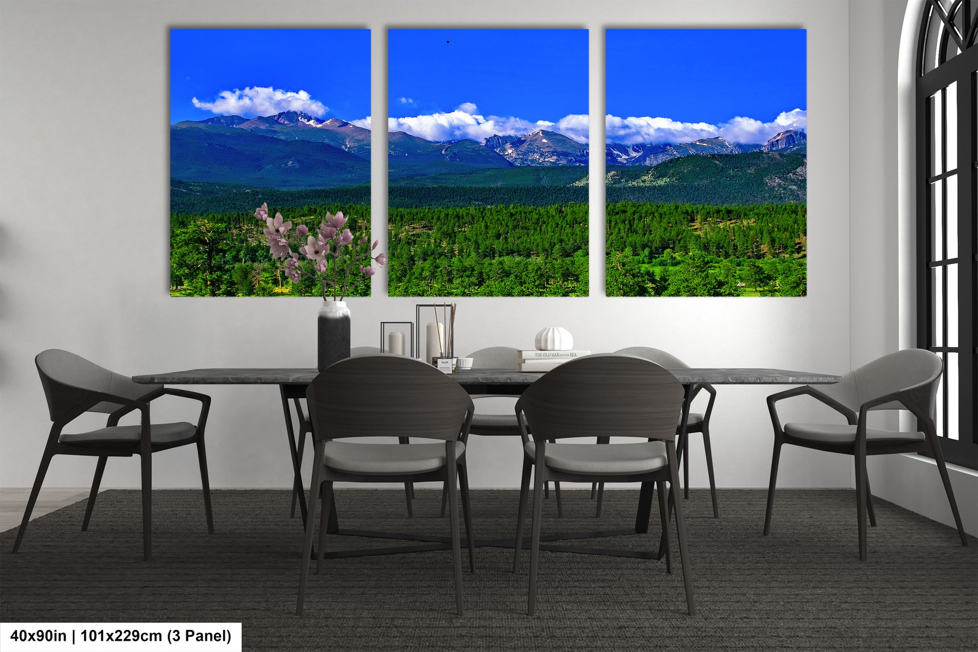 a dining room with a table and chairs