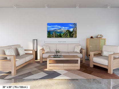 a living room filled with furniture and a painting on the wall