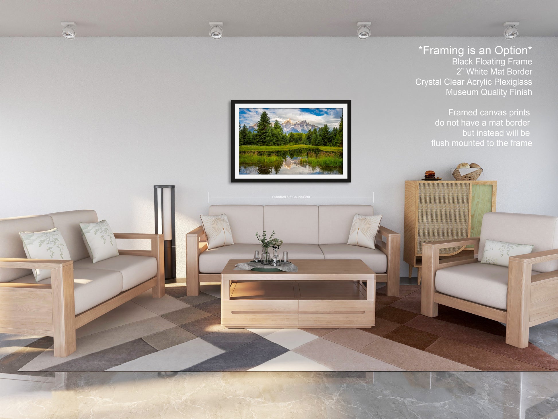 a living room filled with furniture and a painting on the wall