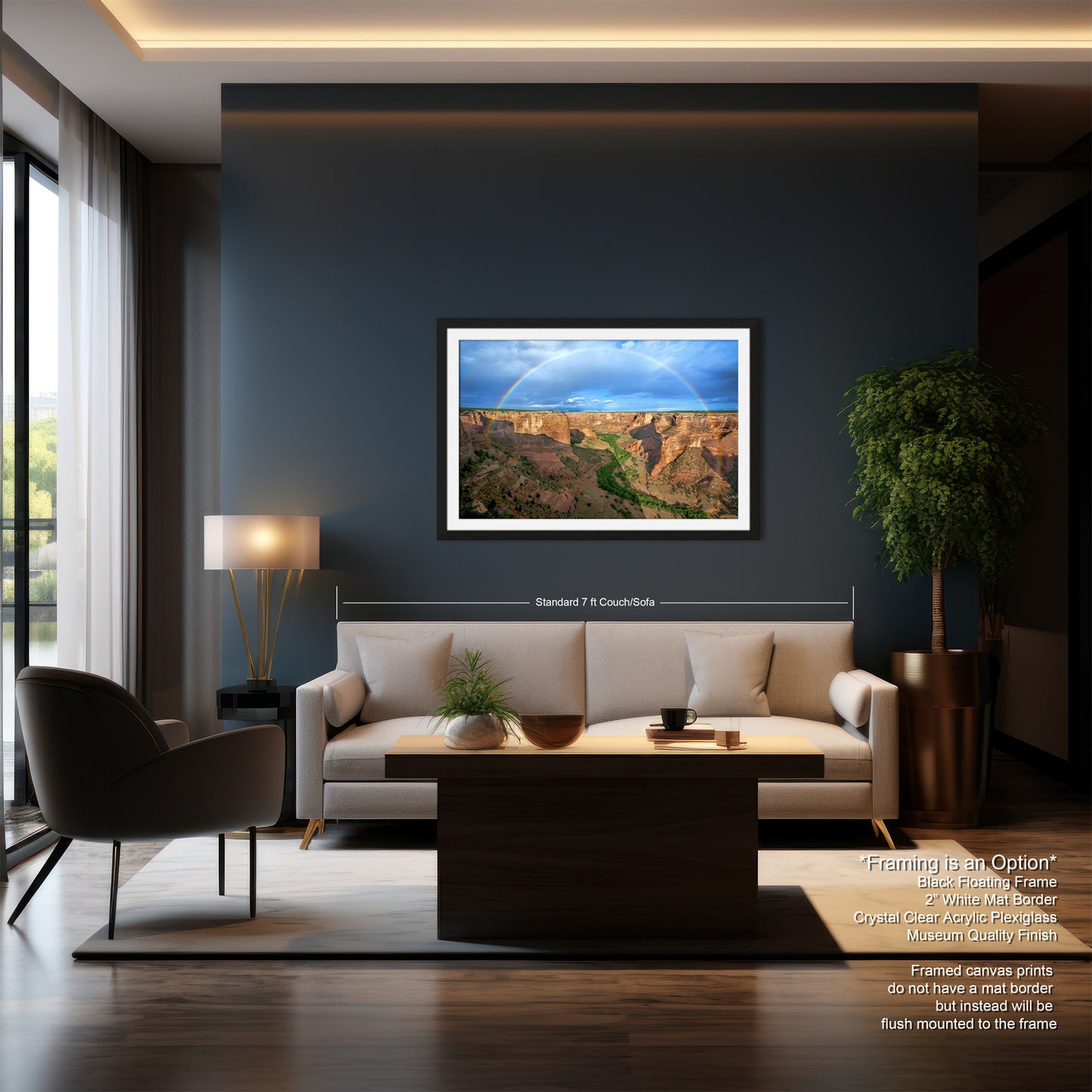 a living room with a couch a chair and a painting on the wall