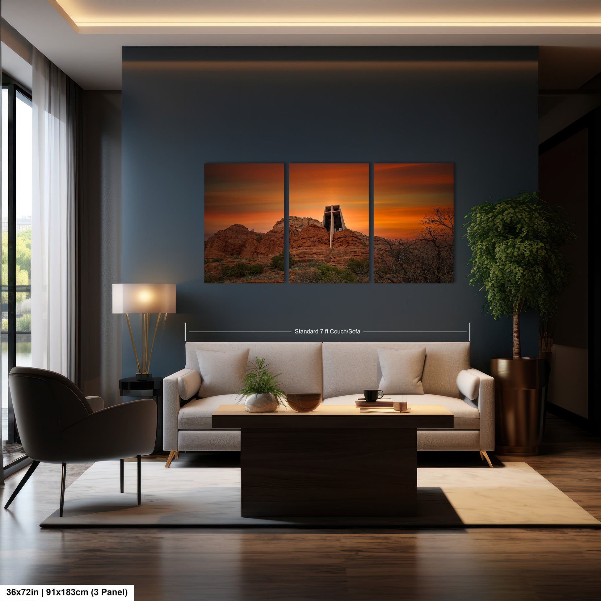 a living room filled with furniture and a painting on the wall