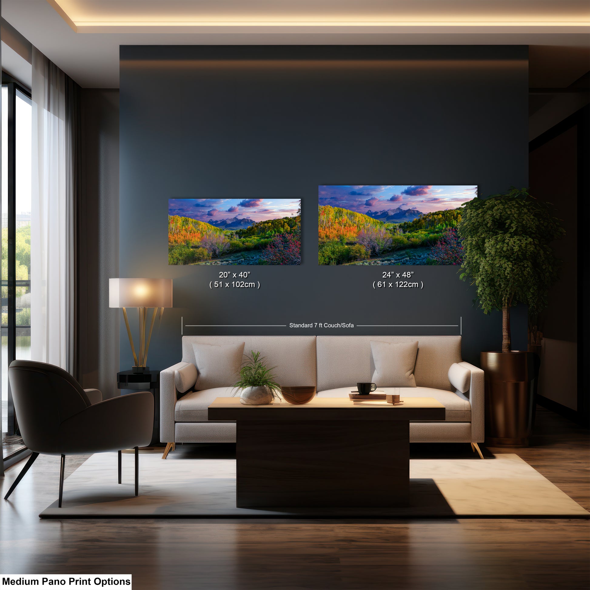 a living room filled with furniture and a painting on the wall