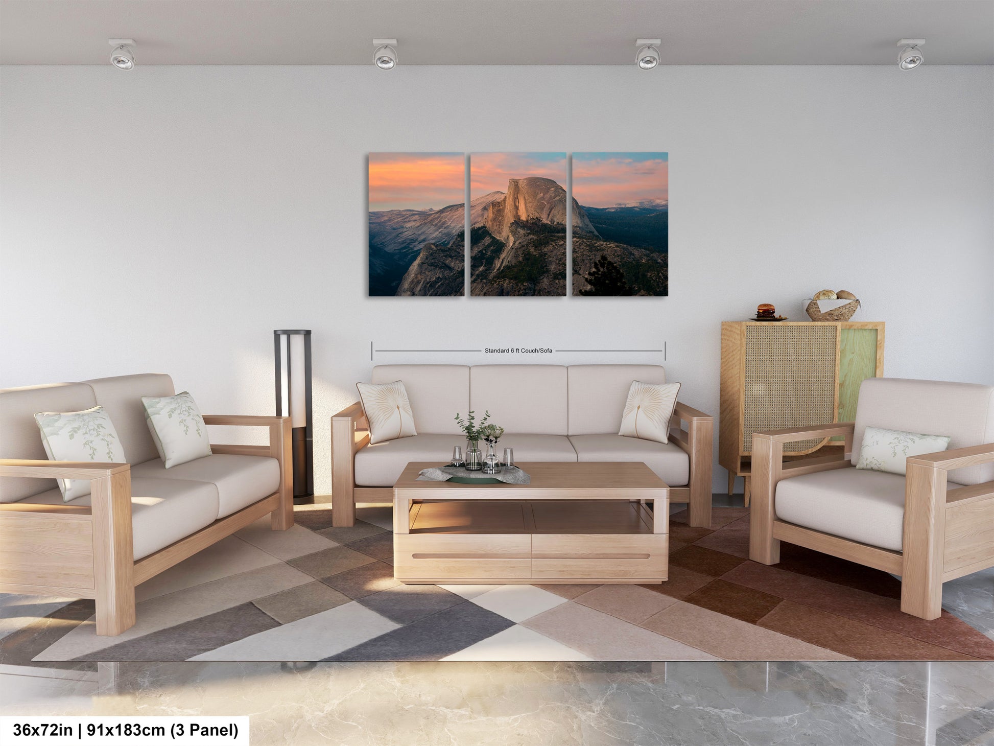 a living room filled with furniture and a painting on the wall
