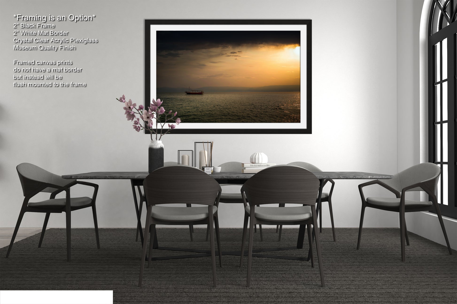 a picture of a dining room with a table and chairs