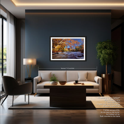 a living room with a couch a chair and a painting