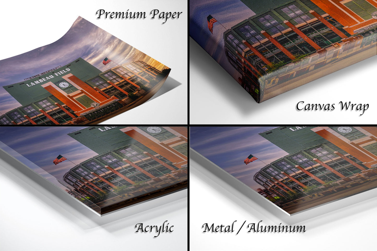 a series of four photographs of a building