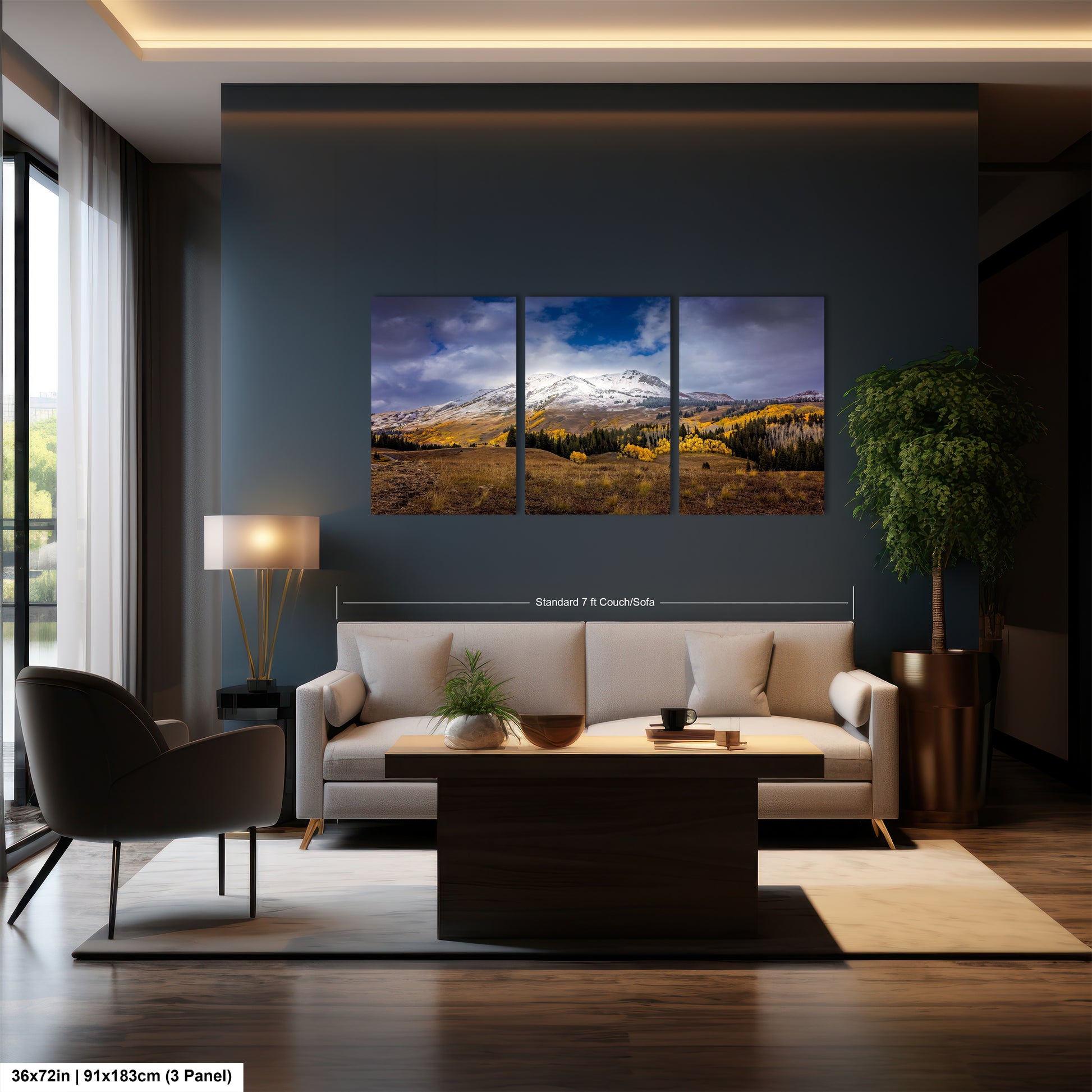 a living room filled with furniture and a painting on the wall