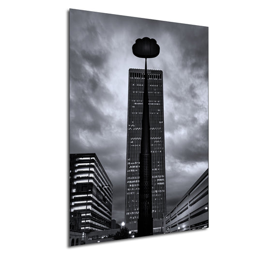 a black and white photo of a tall building