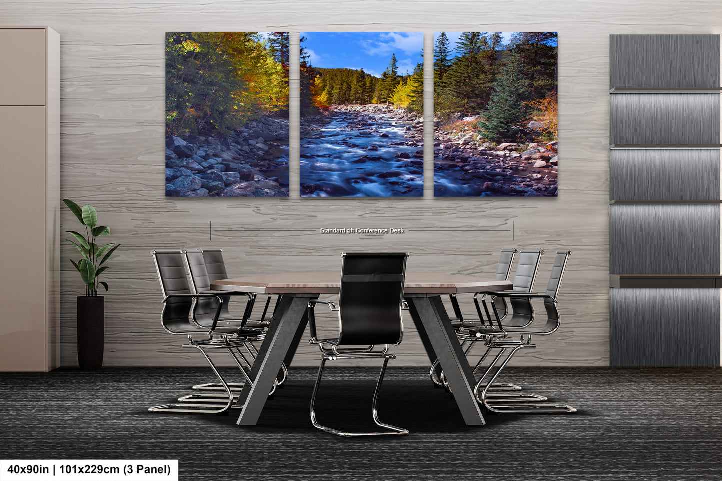 a dining room table with chairs and a painting on the wall