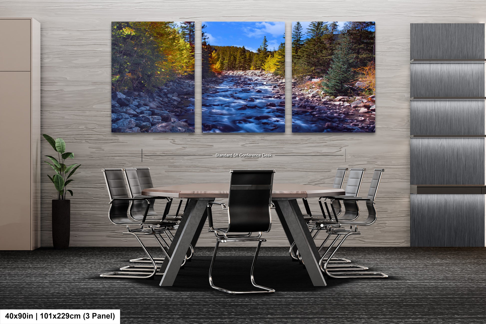 a dining room table with chairs and a painting on the wall