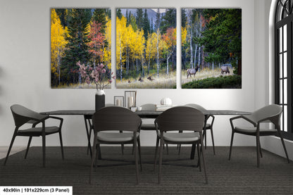 a dining room with a table and four chairs