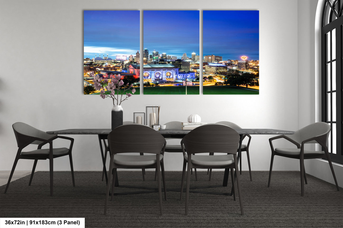 a dining room with a table and chairs