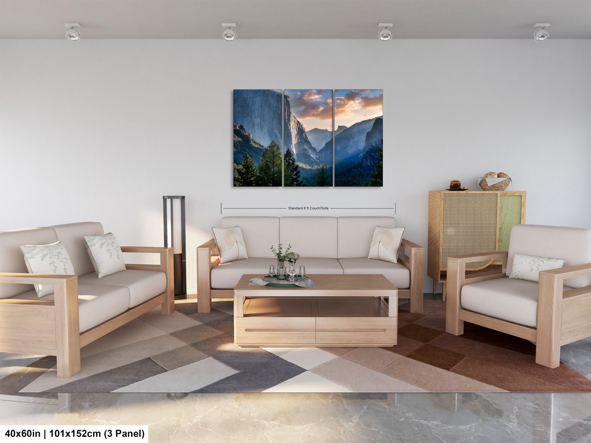 a living room filled with furniture and a painting on the wall
