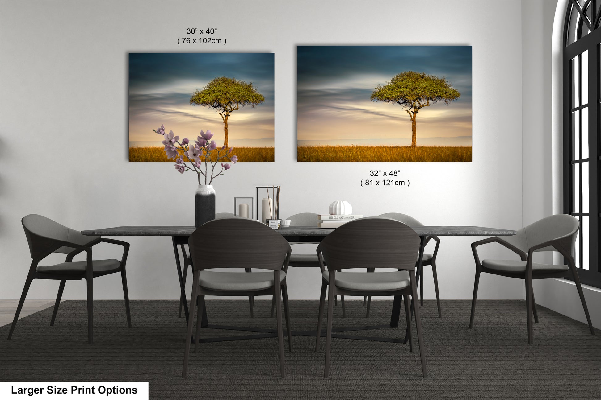 a dining room with a table and chairs