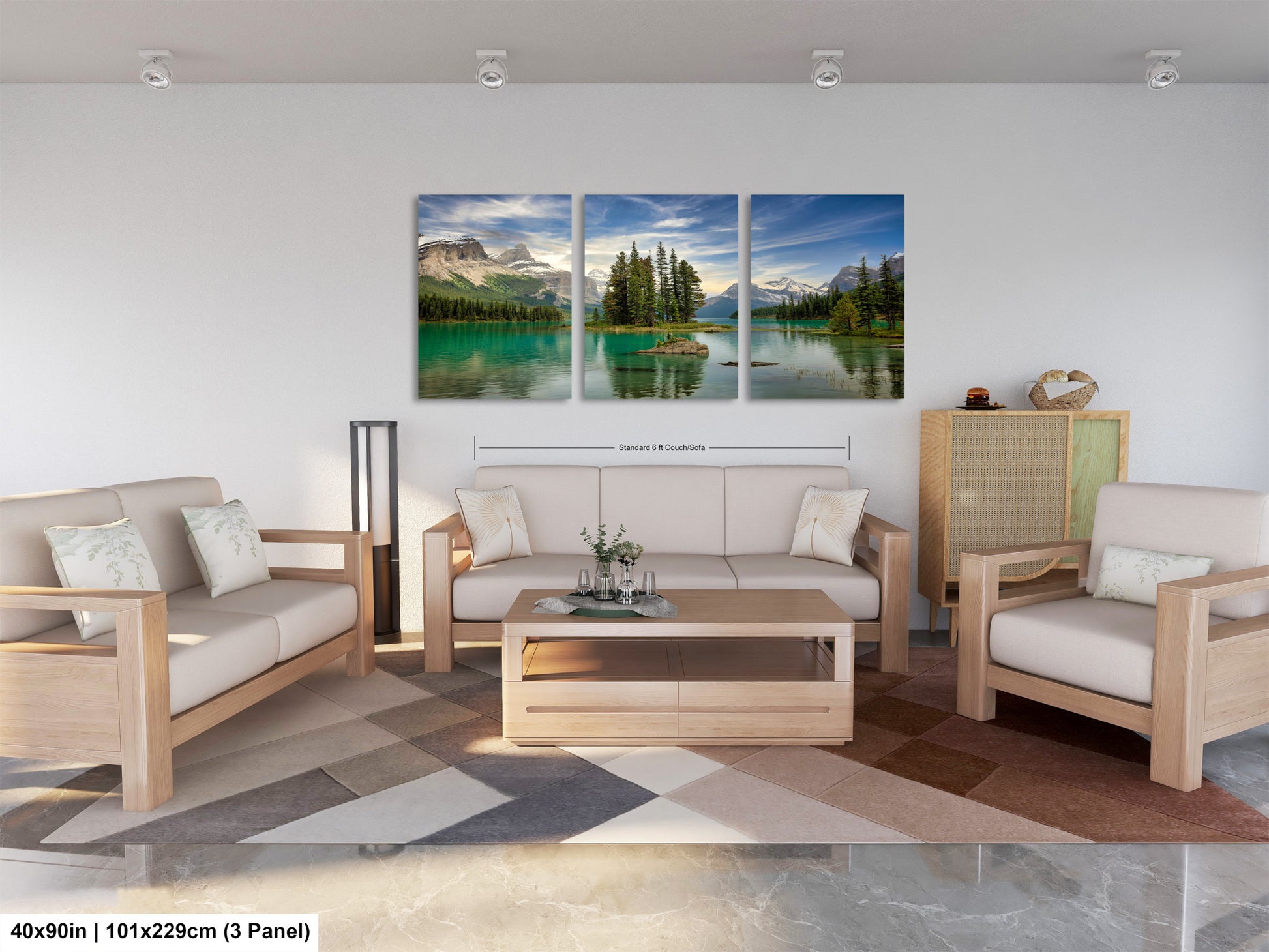 a living room filled with furniture and a painting on the wall