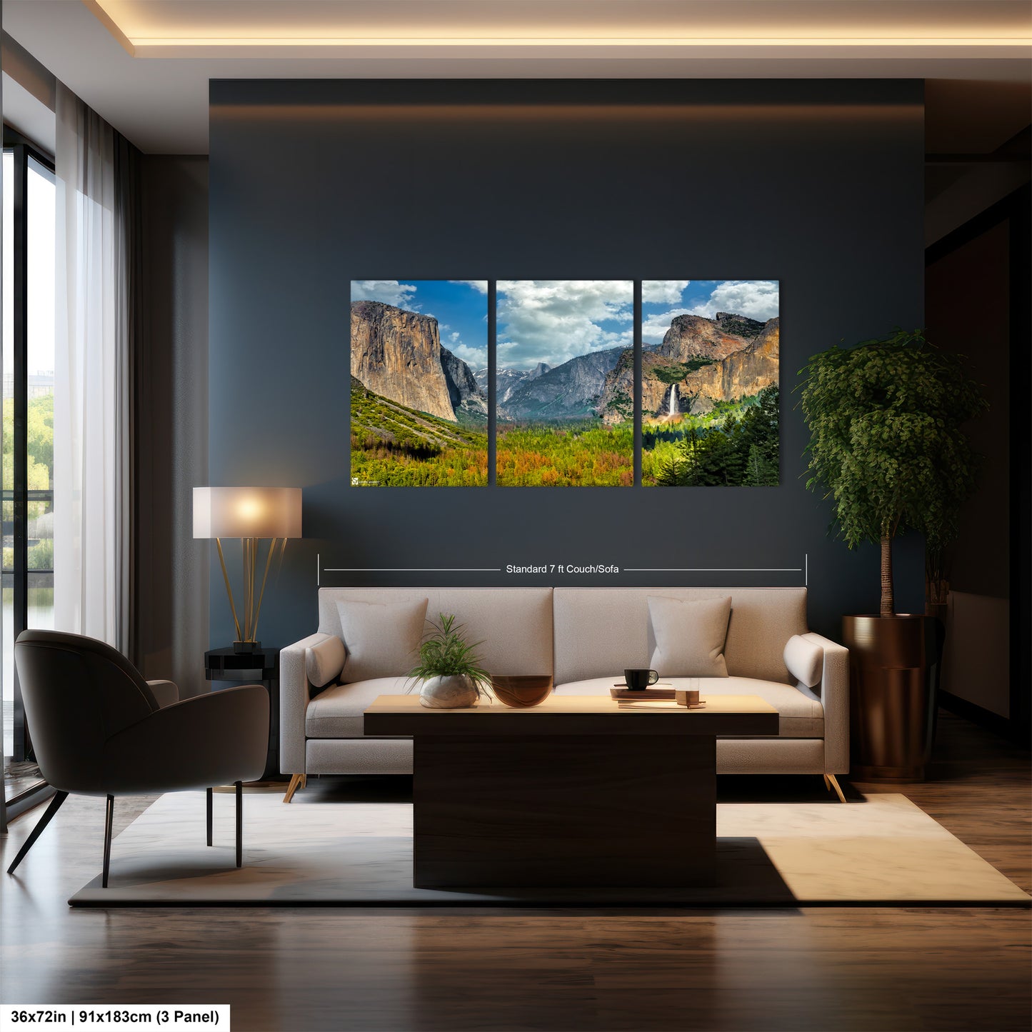 a living room filled with furniture and a painting on the wall