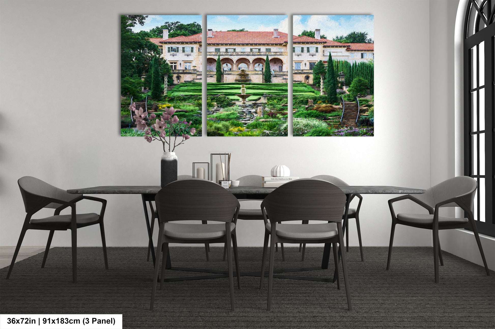 a dining room with a table and chairs